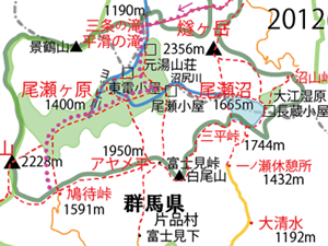 2012年、裏燧林道のコース